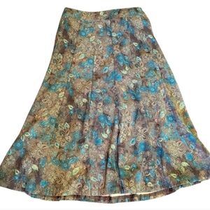 Christopher & Banks Floral A-Line Skirt -‎ Blue and Brown